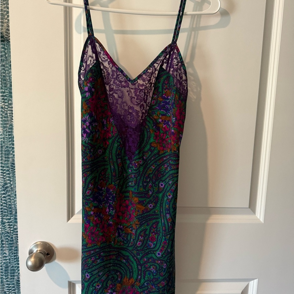 Vintage Gold Label Victoria's Secret Purple and Green paisley Lace Dress
